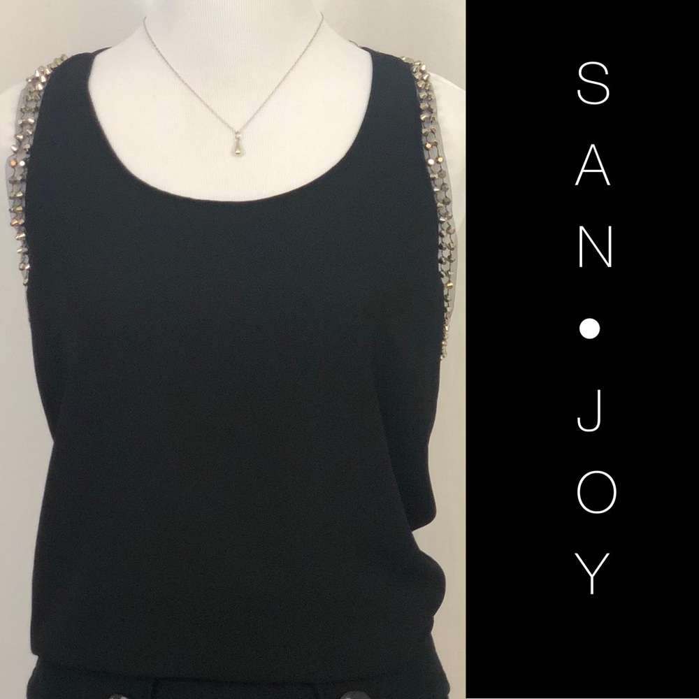 SAN JOY Sheer Beaded Sleeveless Blouse